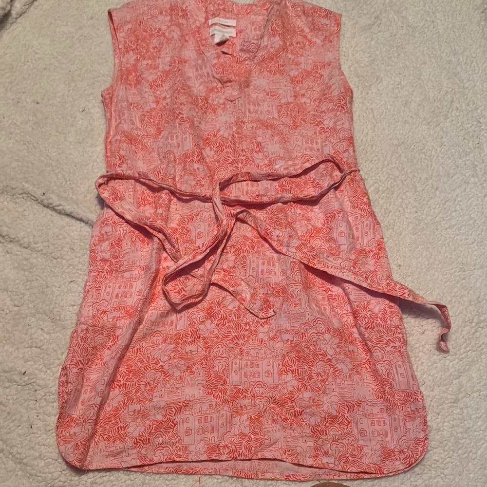 Cynthia Rowley Pink V-Neck Sleeveless 100% Linen Sundress